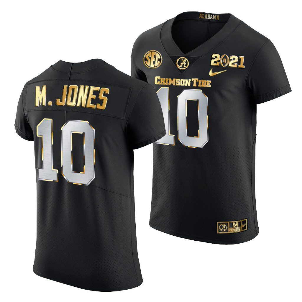 Men's Alabama Crimson Tide Mac Jones #10 Black Golden 2021 Playoff Championship NCAA College Football Jersey